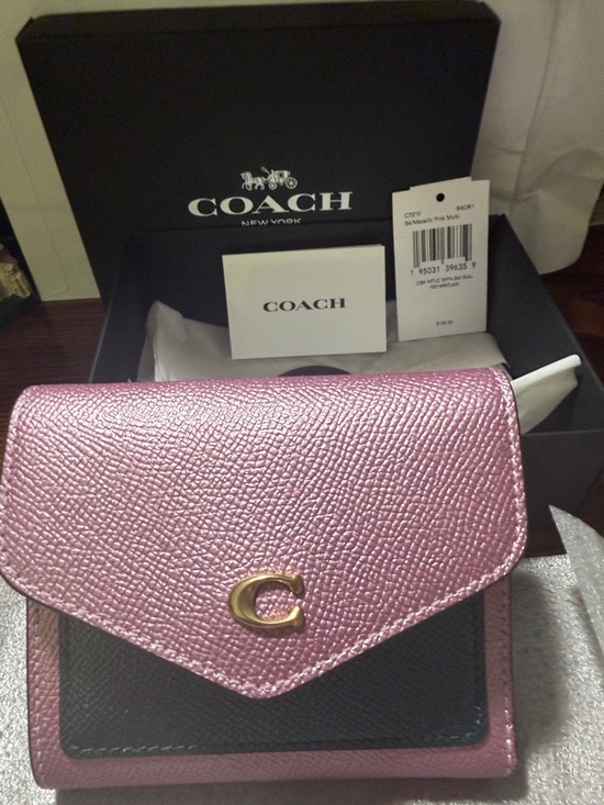 Coach Handbags - Coach Metallic Pink and Black Leather Small Wallet with Gold 'C'